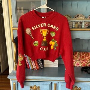Silver Oaks Club Red Graphic Cropped Sweatshirt